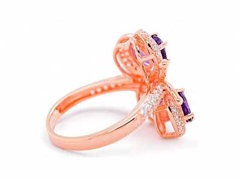 6x4mm Oval Amethyst and White CZ 18K Rose Gold Over Sterling Silver Ring, 1.50ctw