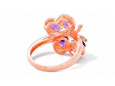 6x4mm Oval Amethyst and White CZ 18K Rose Gold Over Sterling Silver Ring, 1.50ctw