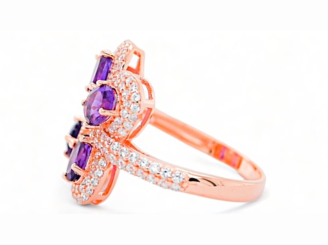 6x4mm Oval Amethyst and White CZ 18K Rose Gold Over Sterling Silver Ring, 1.50ctw