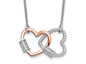 10K Rose Gold Over Sterling Silver Double Heart Cubic Zirconia with 2-inch Extension Necklace