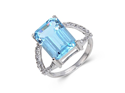 Blue and White Topaz Sterling Silver Open Shank Cocktail Ring, 8.51ctw