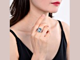 Blue and White Topaz Sterling Silver Open Shank Cocktail Ring, 8.51ctw