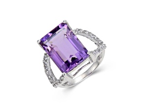 Amethyst and White Topaz Sterling Silver Open Shank Cocktail Ring, 7.23ctw