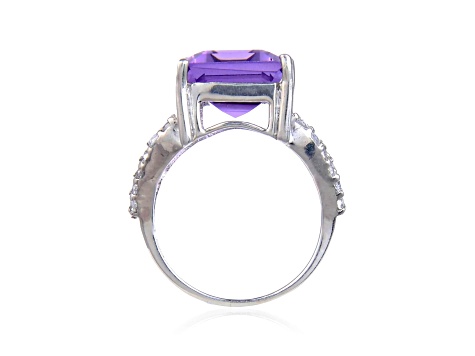 Amethyst and White Topaz Sterling Silver Open Shank Cocktail Ring, 7.23ctw