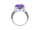 Amethyst and White Topaz Sterling Silver Open Shank Cocktail Ring, 7.23ctw