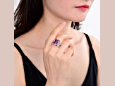 Amethyst and White Topaz Sterling Silver Open Shank Cocktail Ring, 7.23ctw