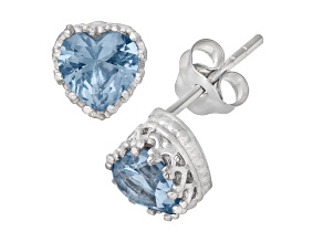 Lab Created Aquamarine Sterling Silver Heart Earrings 1.80ctw