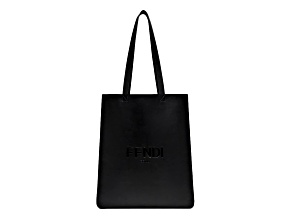 Fendi Roma Embossed Logo Black Calf Leather Large Shopping Tote Bag