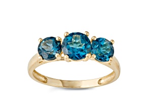 London Blue Topaz 3-Stone 10K Yellow Gold Ring 1.80ctw