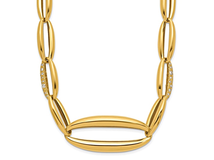 18K Yellow Gold Diamond Polished Oval Link 18 Inch Necklace