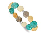 Sterling Silver Jade, Magnesite and Sardonyx Stretch Bracelet