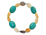 Sterling Silver Jade, Magnesite and Sardonyx Stretch Bracelet