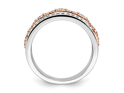 14K Two-tone White and Rose Gold Diamond Wedding Band 1.03ctw