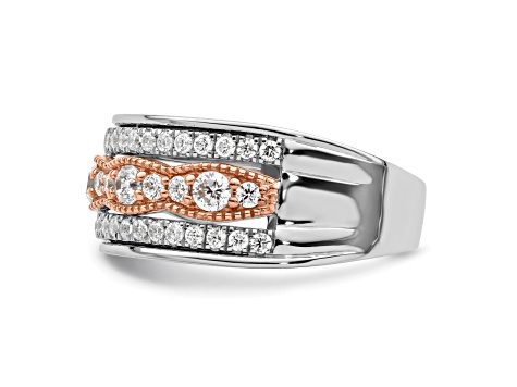 14K Two-tone White and Rose Gold Diamond Wedding Band 1.03ctw