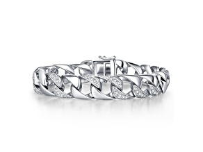 Clear Cubic Zirconia, Rhodium Plated over Sterling Silver Interwoven Design Bracelet