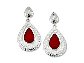 Silver Treasures by Samuel B. Coral Sterling Silver Hammered Teardrop Earrings