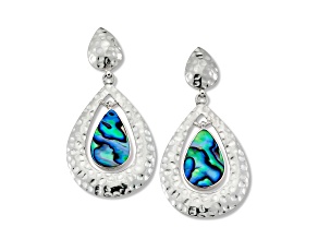 Silver Treasures by Samuel B. Abalone Shell Sterling Silver Hammered Teardrop Earrings