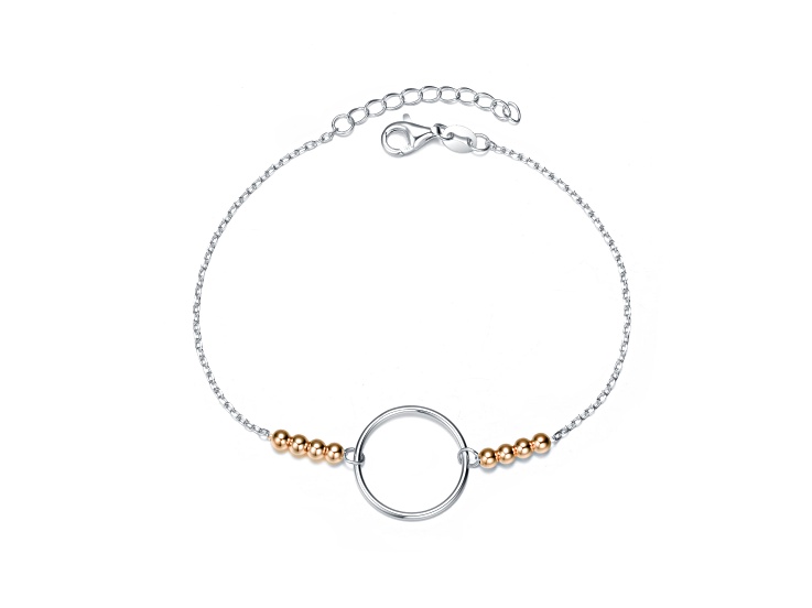 Two-Tone Rhodium Plated & 18k Rose Gold Plated over Sterling Silver Halo Bracelet