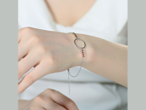 Two-Tone Rhodium Plated & 18k Rose Gold Plated over Sterling Silver Halo Bracelet