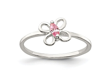 Picture of Sterling Silver Polished Pink Cubic Zirconia Butterfly Children's Ring
