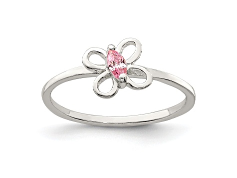 Sterling Silver Polished Pink Cubic Zirconia Butterfly Children's Ring