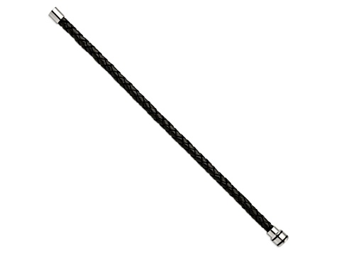 Stainless Steel Polished Black Ion Plated Black Woven Leather