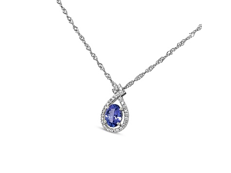 Rhodium Over Sterling Silver 8x6mm Oval Tanzanite and Cubic Zirconia Pendant 1.25ctw