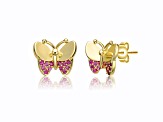 Kids 14k Gold Plated with Ruby Cubic Zirconia Butterfly Stud Earrings