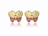 Kids 14k Gold Plated with Ruby Cubic Zirconia Butterfly Stud Earrings