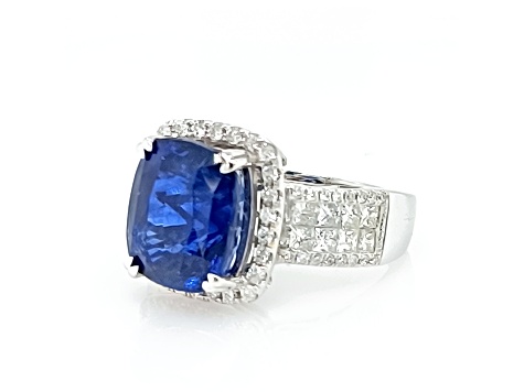 8.26 Ctw Blue Sapphire and 1.33 Ctw White Diamond Ring in 14K WG