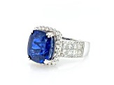 8.26 Ctw Blue Sapphire and 1.33 Ctw White Diamond Ring in 14K WG