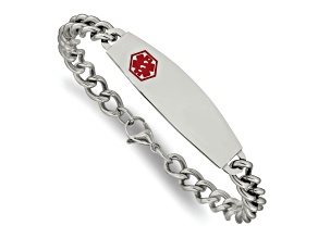 Stainless Steel Polished with Red Enamel 8.5-inch Medical ID Bracelet