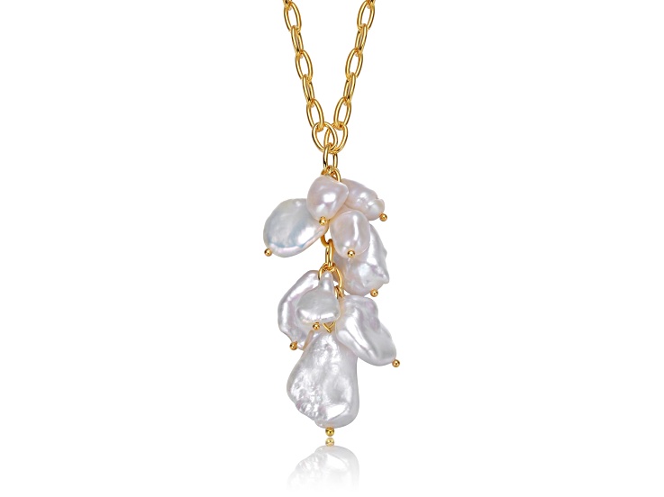 23mm Genuine Freshwater Baroque Pearl, 14K Yellow Gold Plated over Sterling Silver Pendant Necklace