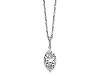 Picture of Rhodium Over Sterling Silver Fancy Marquise Cubic Zirconia Halo With 2 Inch Extension Necklace