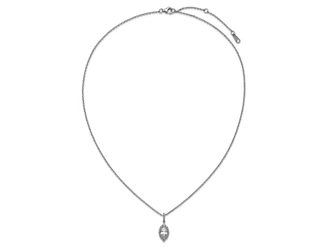 Rhodium Over Sterling Silver Fancy Marquise Cubic Zirconia Halo With 2 Inch Extension Necklace