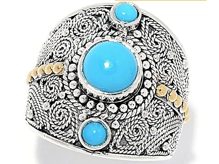 Silver Treasures by Samuel B. Sleeping Beauty Turquoise Silver & 18k Gold Accent Ring