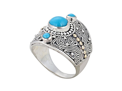 Silver Treasures by Samuel B. Sleeping Beauty Turquoise Silver & 18k Gold Accent Ring