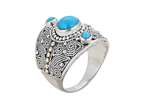 Silver Treasures by Samuel B. Sleeping Beauty Turquoise Silver & 18k Gold Accent Ring