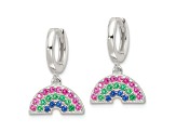 Sterling Silver E-Coating Multicolor CZ Dangle Rainbow Hoop Earrings