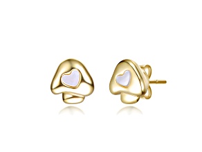 White Mother Of Pearl, 14K Gold Plated over Brass Mushroom Design Stud Earrings for Kids