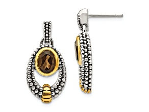 Sterling Silver with Gold-tone Flash Gold-plated Smoky Quartz Earrings