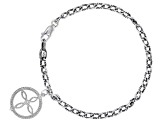 Judith Ripka Rhodium over Sterling Silver Textured Curb Chain Bracelet with Cross Charm