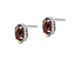 Sterling Silver Antiqued with 14K Accent Garnet Post Earrings