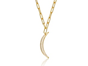 14K Yellow Gold Plated over Brass with Clear Cubic Zirconia Crescent Moon Charm Necklace