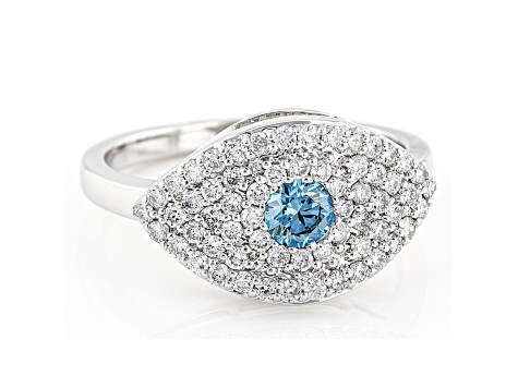 Blue And White Lab-Grown Diamond 14k White Gold Cluster Ring 0.80ctw