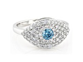 Blue And White Lab-Grown Diamond 14k White Gold Cluster Ring 0.80ctw