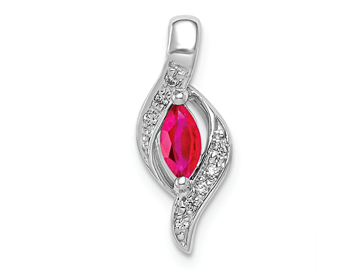 Rhodium Over 10k White Gold Diamond and 0.25 cttw Marquise Ruby Pendant
