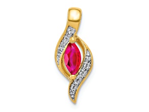 10k Yellow Gold and Rhodium Over 10k Yellow Gold Diamond and 0.25 cttw Marquise Ruby Pendant