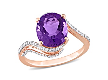 Picture of 3ct African Amethyst And 0.33ctw Diamond 14k Rose Gold Bypass Ring