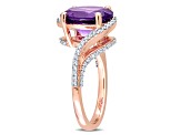 3ct African Amethyst And 0.33ctw Diamond 14k Rose Gold Bypass Ring